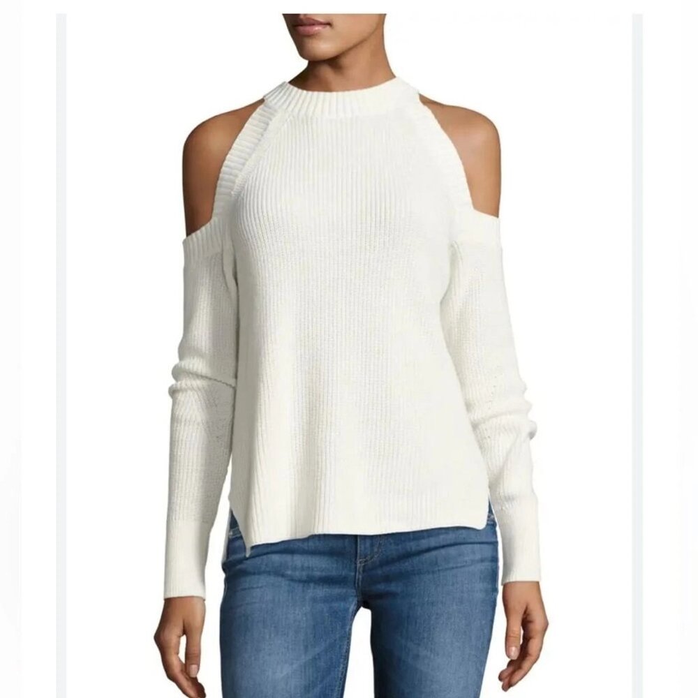 Rag & Bone Jean Womens Cotton Dana Cold Shoulder Knit Sweater XS Beige